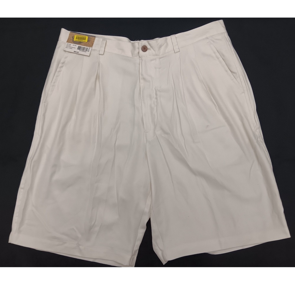 Roundtree & Yorke Caribbean Mens 36 Silk Pleated Shorts White NEW with Tags